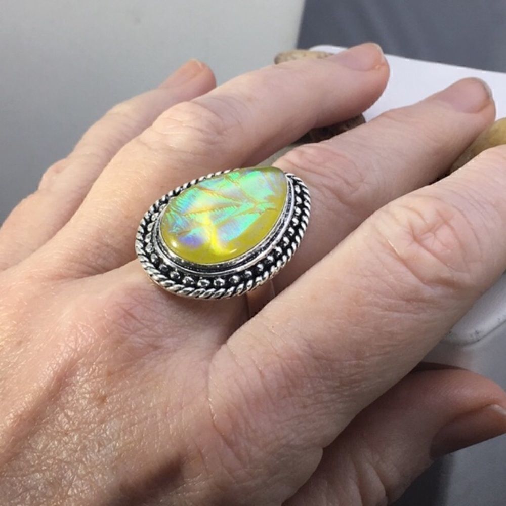 Boho style sterling silver opal ring 9